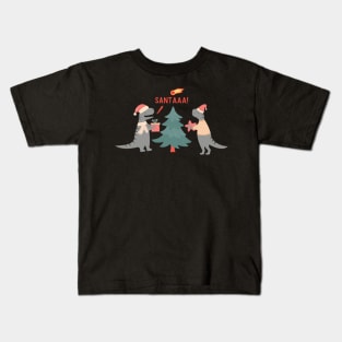 Dinosaur Santa Christmas Kids T-Shirt